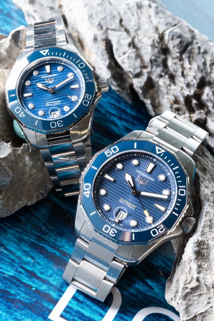 TAG Heuer Aquaracer Professional 300米自動腕錶 左36毫米錶徑 參考編號WBP231B.BA0618　建議售價 NT109400 右42毫米錶徑 參考編號WBP201B.BA0632 建議售價 NT99300 腕錶情境圖 e1645062796391